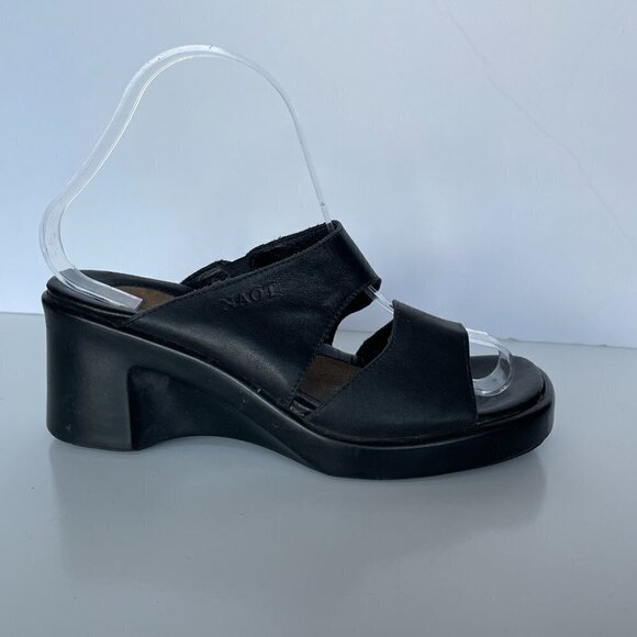 NAOT Two-Strap Leather Slip on Heeled Sandals Black 6 - Picture 9 of 9